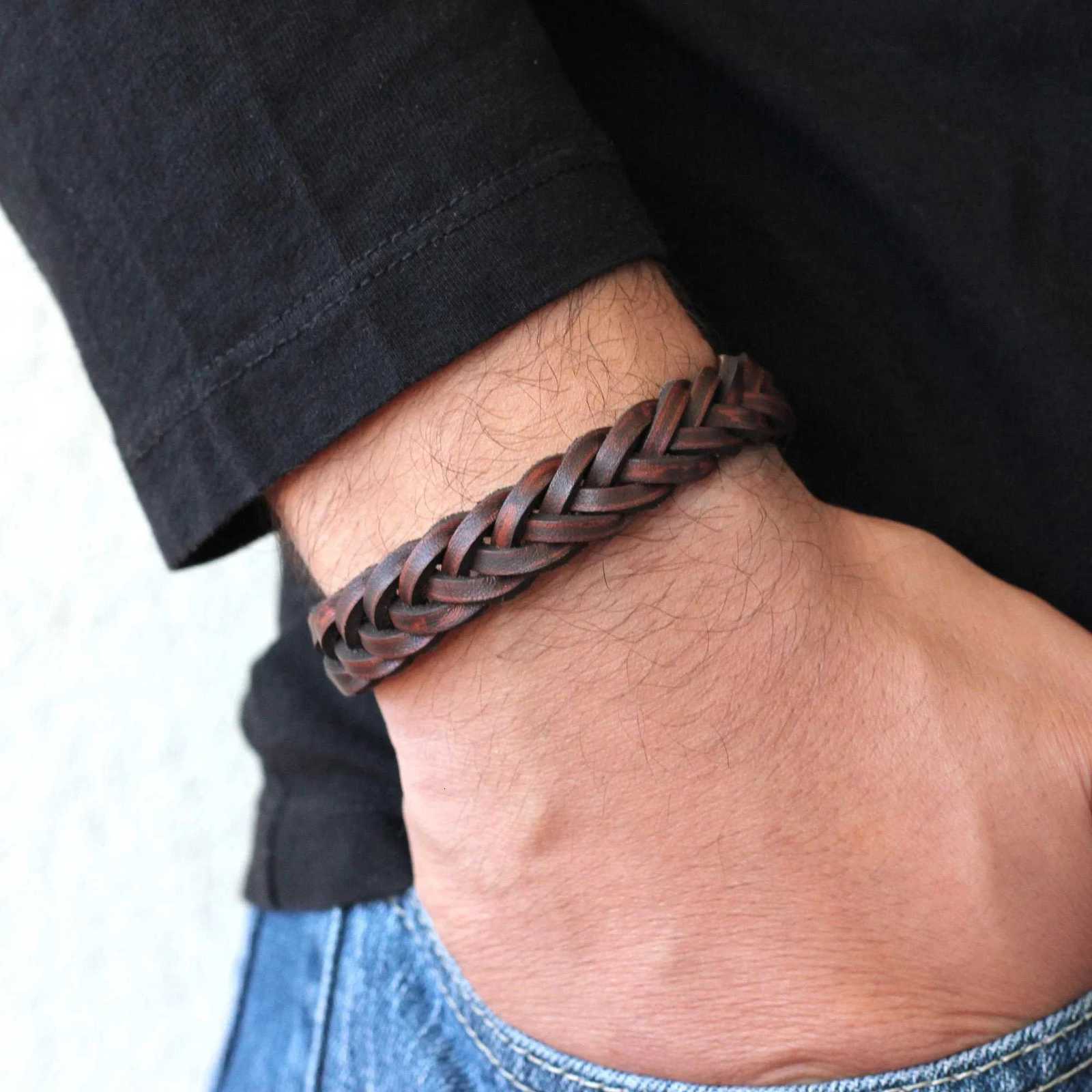 Braided Leather Bracelet Men Rustic Leather Mens Bracelet Gift for Him Birthday Gift Mens Leather Jewelry 1pc W251206