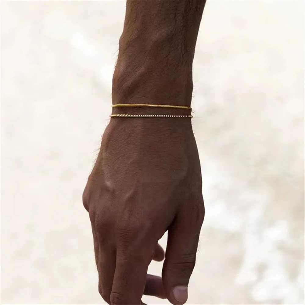 Stainless Steel Snake Bone Chain Men Bracelet Retro 185cm Gold Color Bracelet For Women Hip Hop Jewelry Men Fashion Accessories W251206