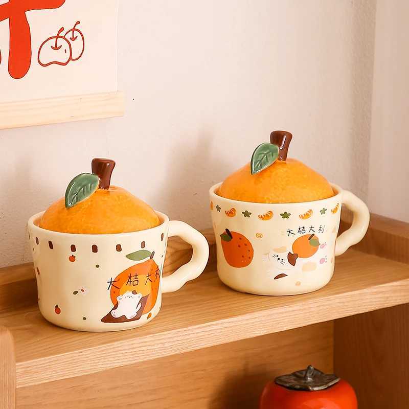 New Years Orange Water Cup Female Birthday Gift Handheld Ceramic Cup Cute Office Mug with Lid M251206 - view 7