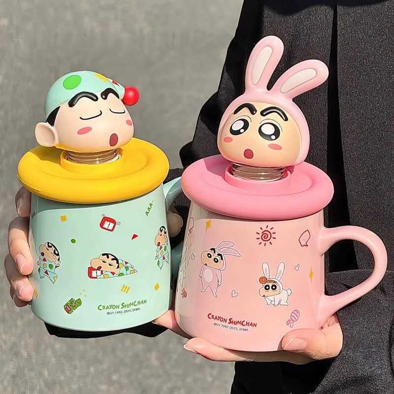 Crayon Shin Chan Ceramic Water Cup Kawaii Portable with Lid Coffee Milk Water Cup Ins Korean Cartoon Anime Friends Gift M251206 - view 3