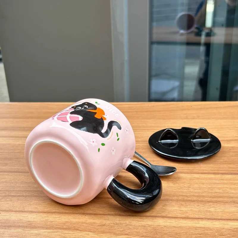 Cute Pink Cat Coffee Mug with Lid and Spoon Creative Ceramic Water Cup Birthday Gift for Girl Friend M251206 - view 4