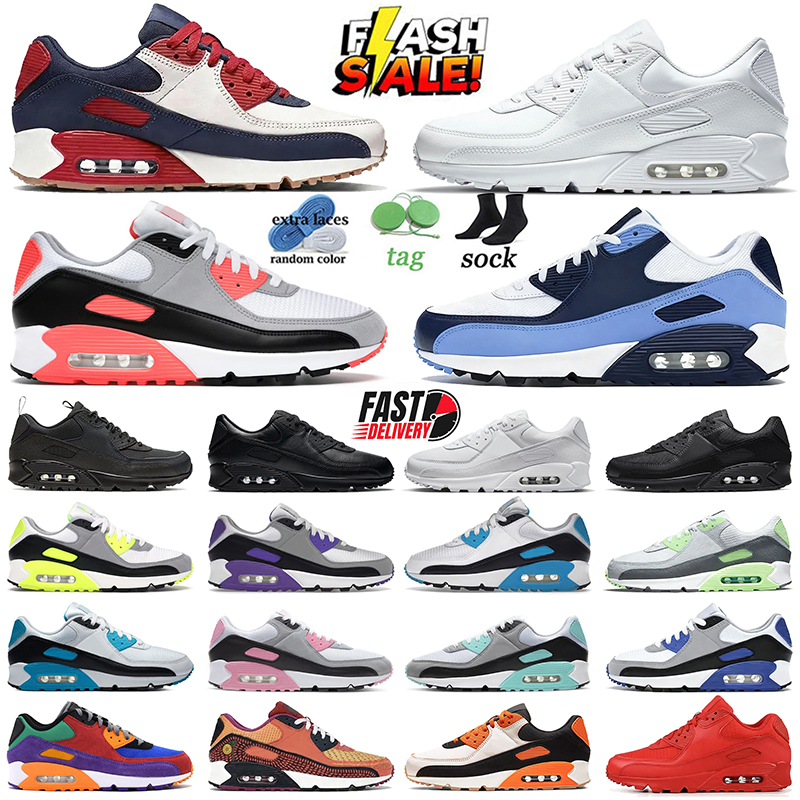 90s Running Shoes Trainers Mens Womens airmac 90 Classic Triple White Leather Racer Blue Home Away Red Dia de los Muertos Breathable Cushion Runner Sports Sneakers