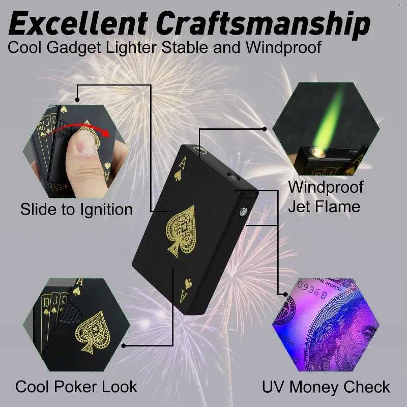 Creative Playing Cards Ace of Spades Lighter Windproof Jet ButaneTorch Lighter Design Fun Toy for Men Smoking Accessories H251206