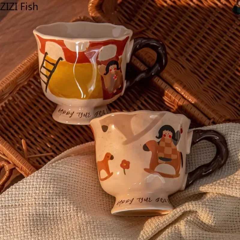 Cute Fairy Tale Pattern Ceramic Mug Cupsaucer Dining Table Coffee Cup Milk Tea Mugs Afternoon Tea Teacup Fruit Juice Container M251206 - view 3