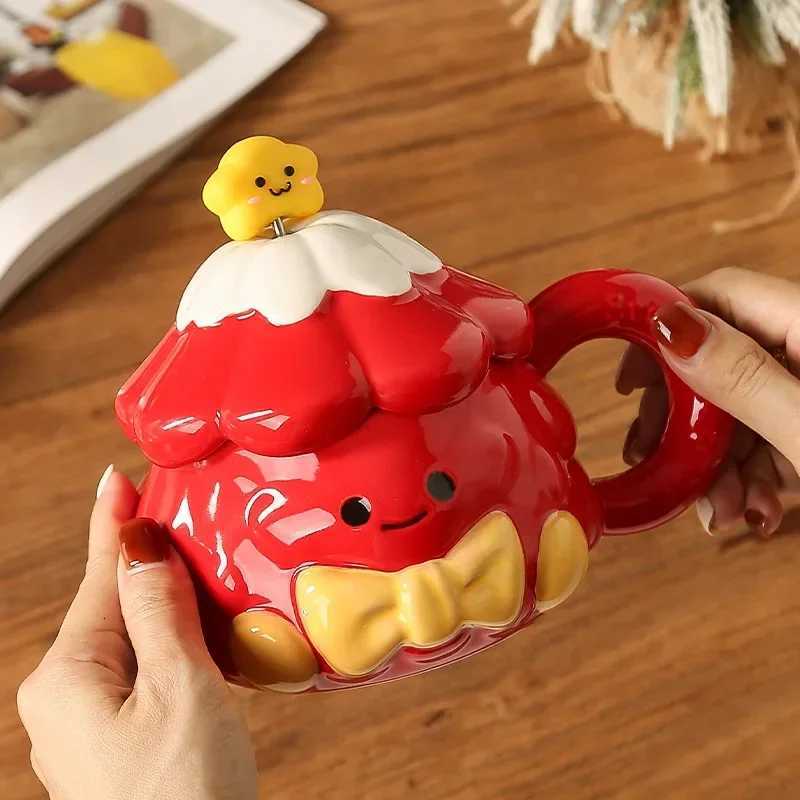13cm Christmas Tree Ceramic Cups Cute Home Desktop Ornaments With Lid Mug Drinking Cups Holiday Gifts M251206 - view 6
