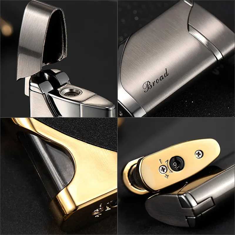 Metal Windproof Butane Gas Lighter with Transparent Gas Window Refillable Turbo Torch for Cigar Red Flame Personali Design H251206