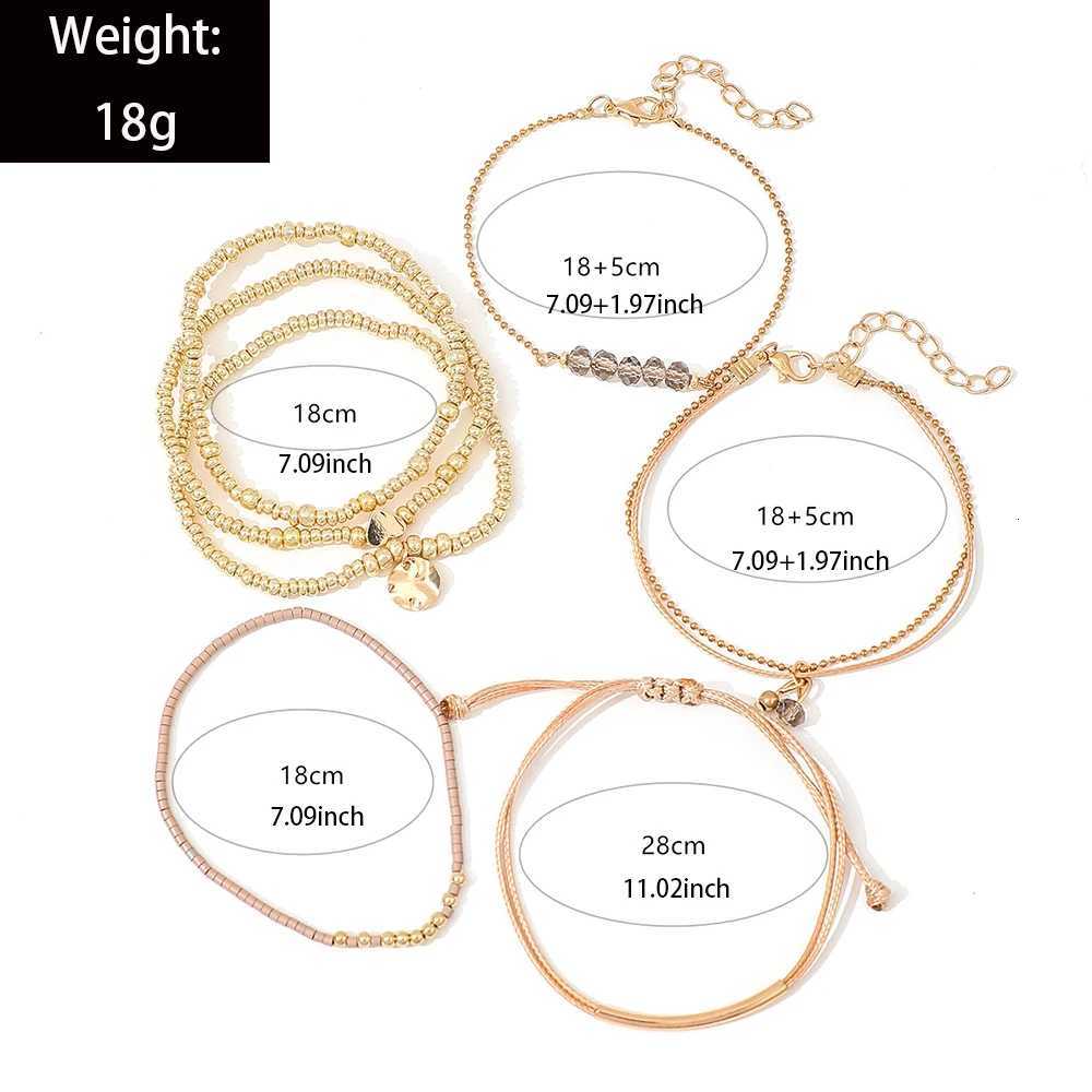 7Pcs/Set Bohemian Style Heart Beads Round Pendant Adjustable String Beads Bracelet CCB Elastic Bracelet Set For Women W251206