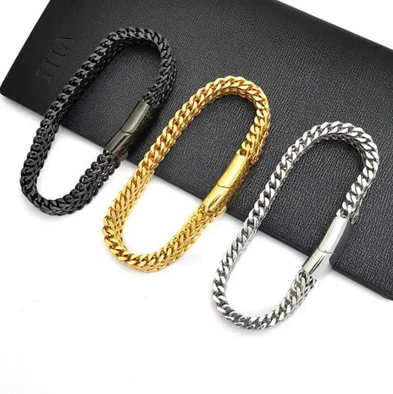 Classic Versatile Silver Color Chain Bracelet Mens Stainless Steel Bracelet with Metal Magnetic Buckle Bracelet W251206