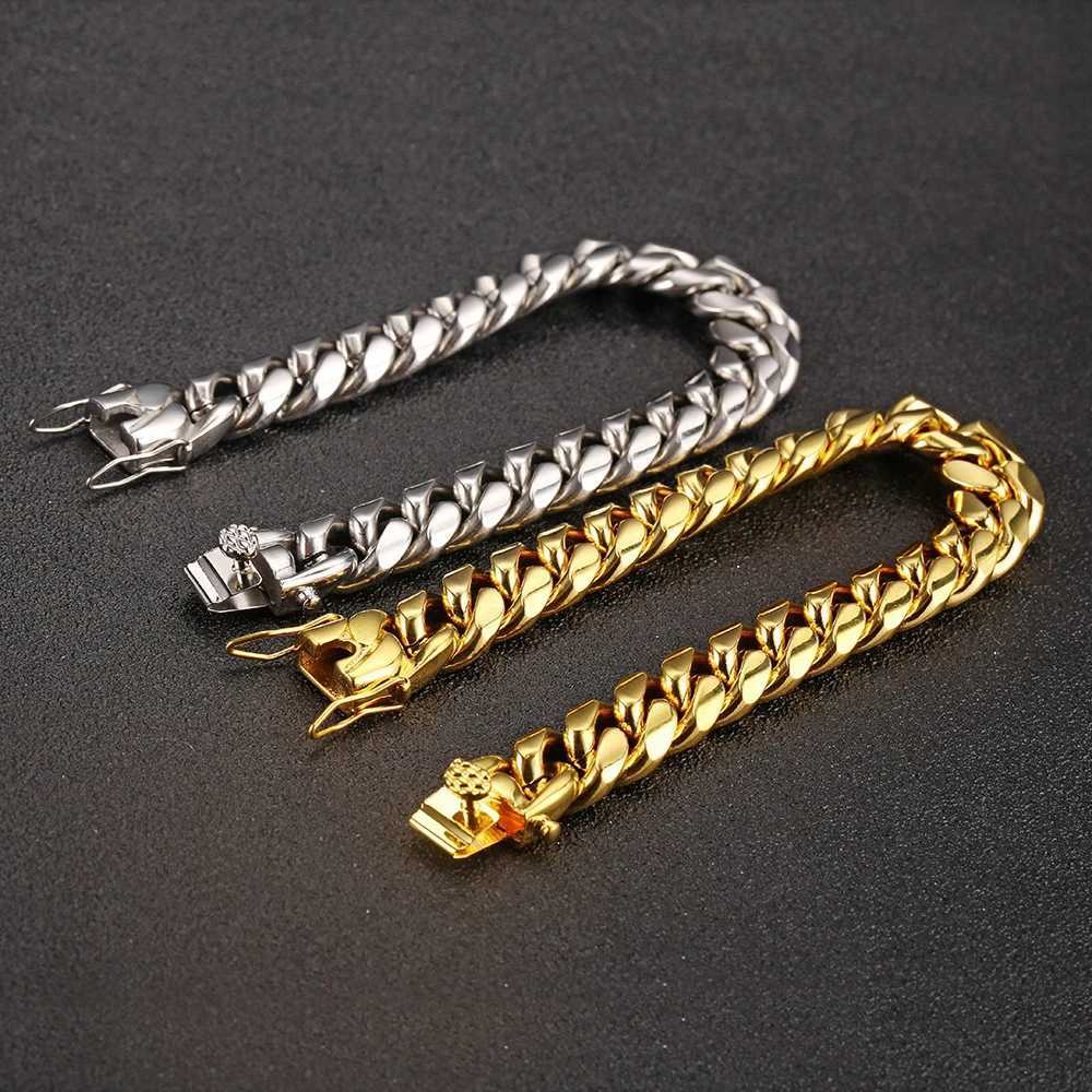 6mm-14mm18k Gold Plated Stainless Steel Cuban Bracelets Curb Cuban Link Chain Bracelets For Hiphop Jewelry W251206