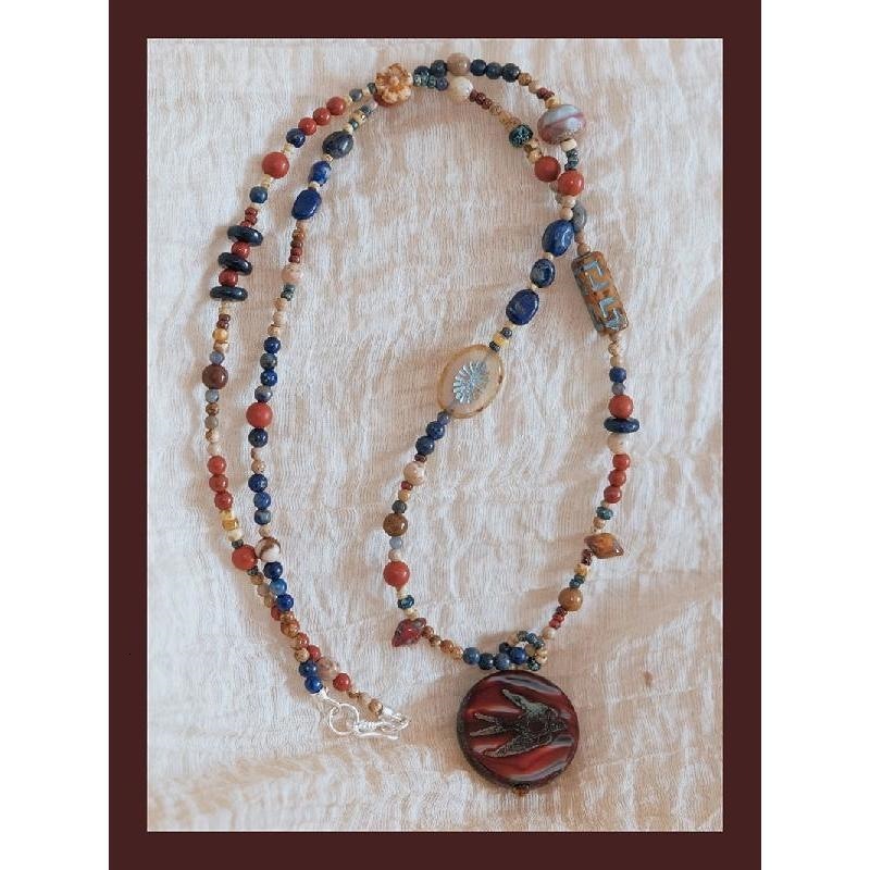 Vintage Bird Dunhuang Necklace Czech Chinese Style Innovative Brick Red Retro Sweater Chain Beaded Series Original Autumn Winter ddmynov