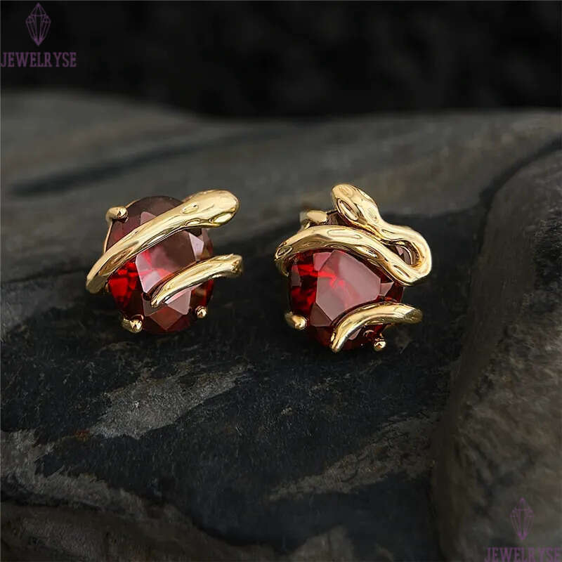 new original red CZ stud designer earring for woman 18k gold snake AAA cubic zirconia earrings ear clip jewelry S925 silver needle womens birthday fri