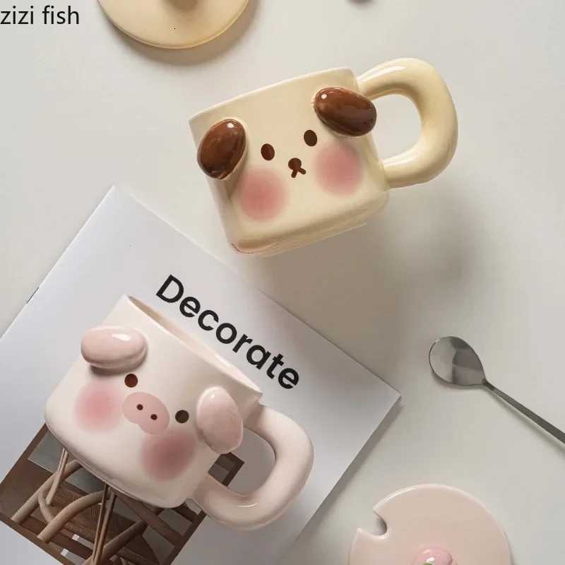 Cartoon Ceramic Coffee Mug with Lid Spoon Breakfast Cups Couples Mug Water Glasses Milk Mugs Milk Tea Cups Afternoon Tea Cup M251206 - view 6