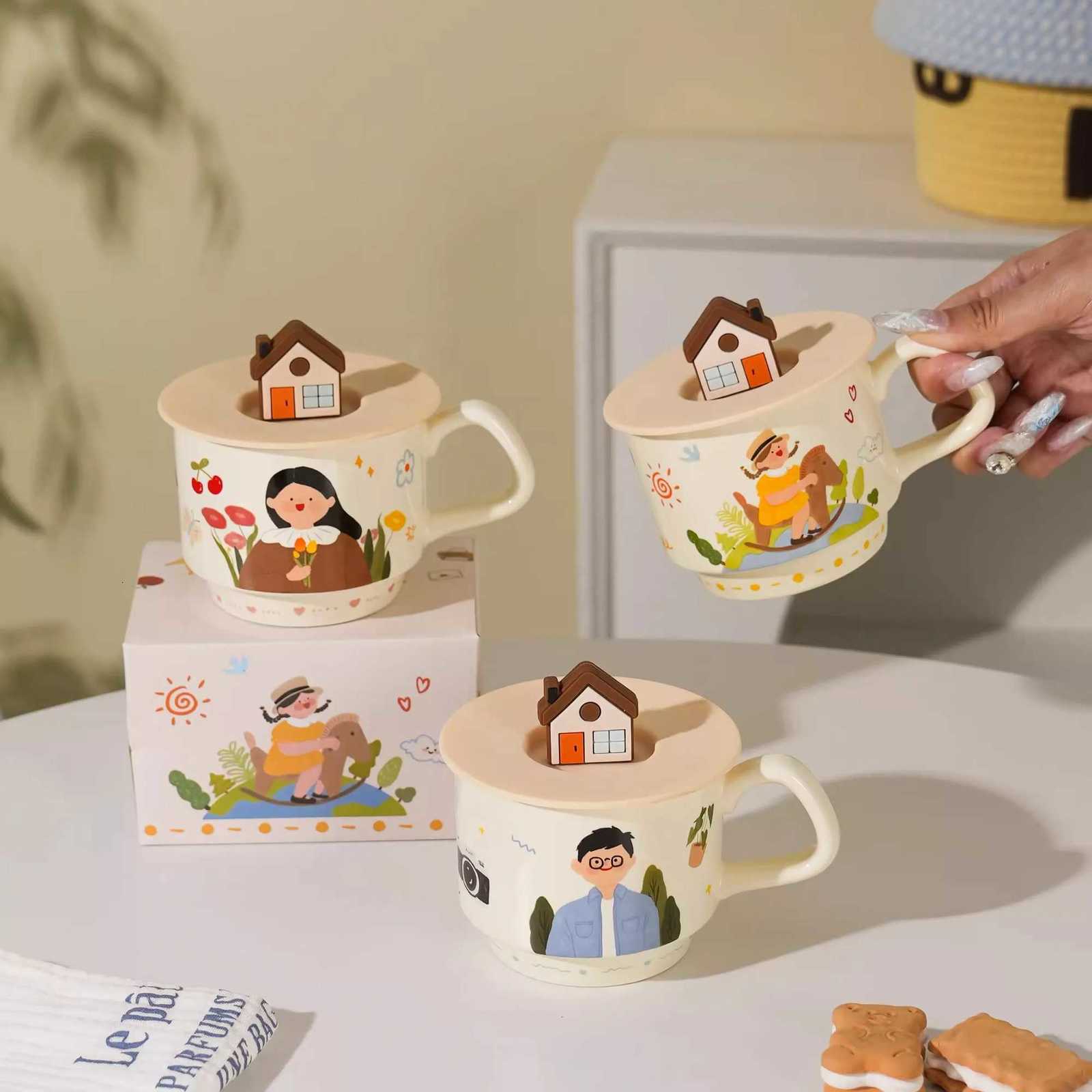 Gift Box Style Cartoon Character Ceramic Mugs New Household 320ml Handle Cups High Temperature Applique Craft High Aesthetic Cup M251206 - view 4