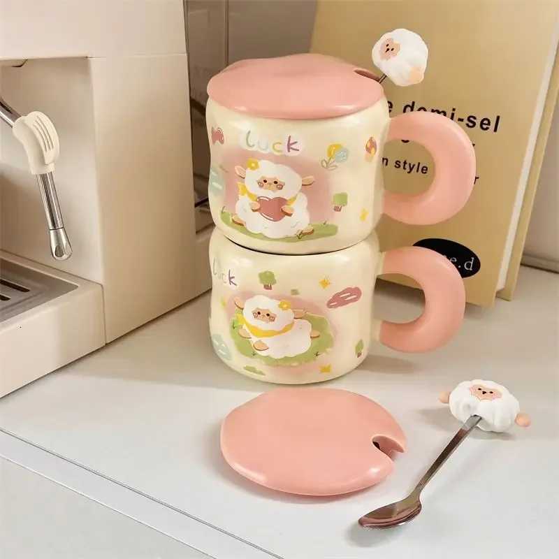 Cute Girl Cartoon Lamb Ceramic Mug Birthday Gift Creative with Lid and Spoon Household Couple Water Cup Office Coffee Cup M251206 - view 6