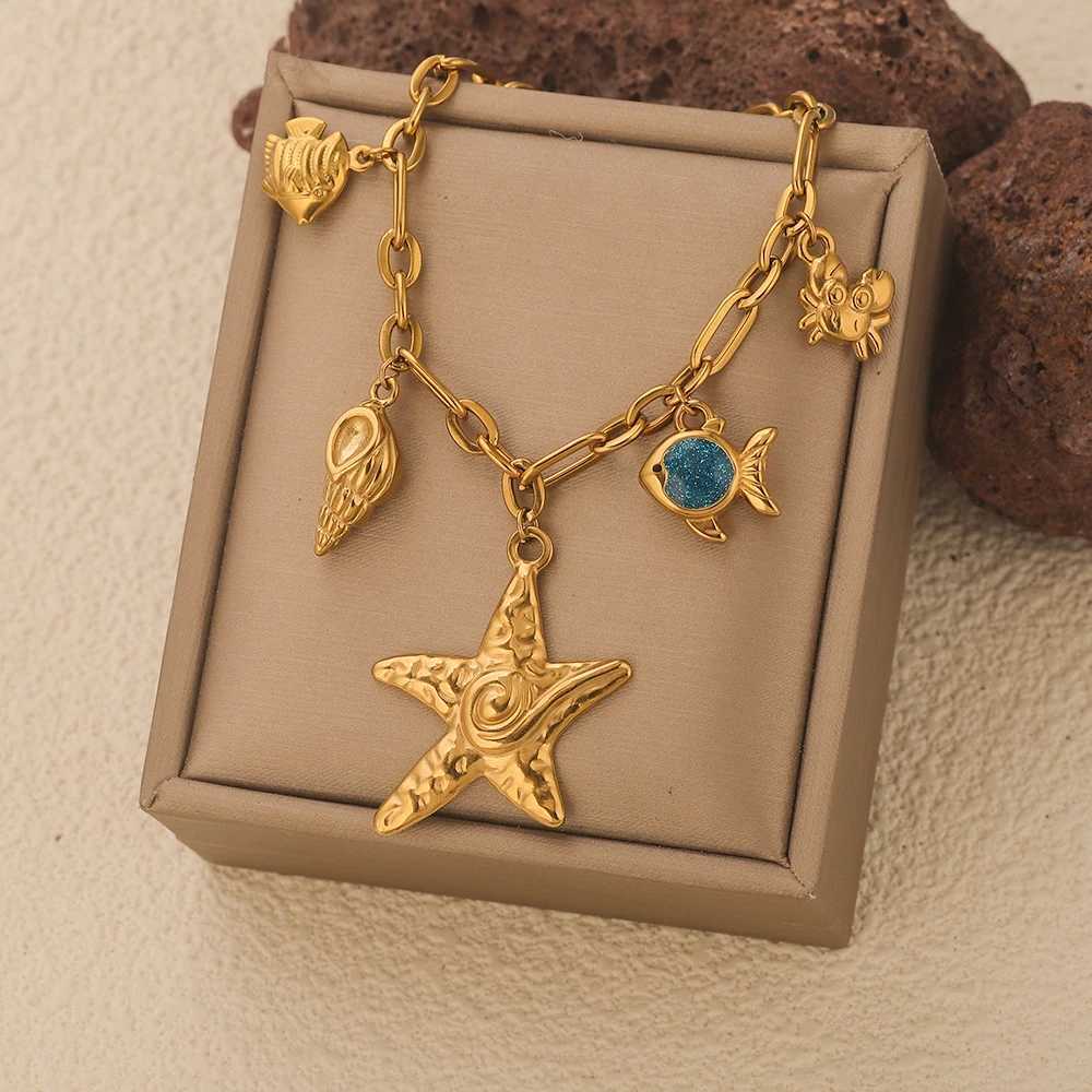 GIOIO Stainless Steel Starfish Seashell Bracelet Gold-Plated Pendant Bracelets For Women Jewelry Waterproof Trendy Jewelry Gift W251206