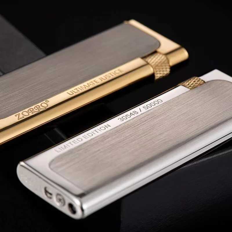 Metal Zinc Alloy tra Thin Slim Grinding Wheel Side Slip e Copper Butane Gas Lighter Smoking Accessories Gadgets H251206