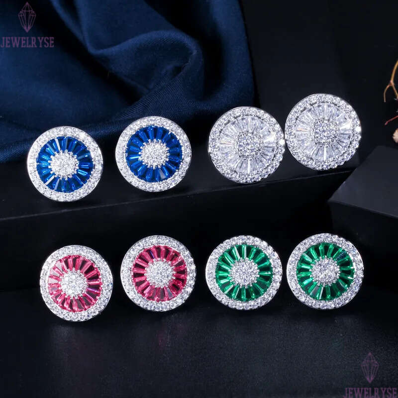 Fashion Multicolor AAA Cubic Zirconia Stud earring designer woman Circle Copper Jewelry White Black Red Silver Rose Gold Plated Gemstone earrings for 