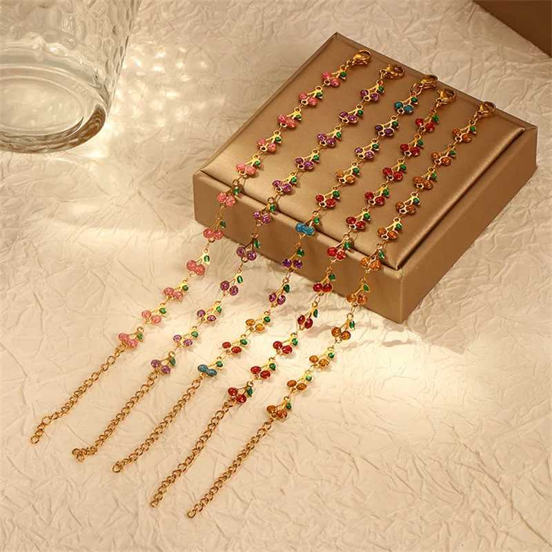 Charm Cherry Bracelet For Women Retro Bohemian Stainless Steel Bracelet For Girls Party Holiday Fashion Jewelry Gift W251206