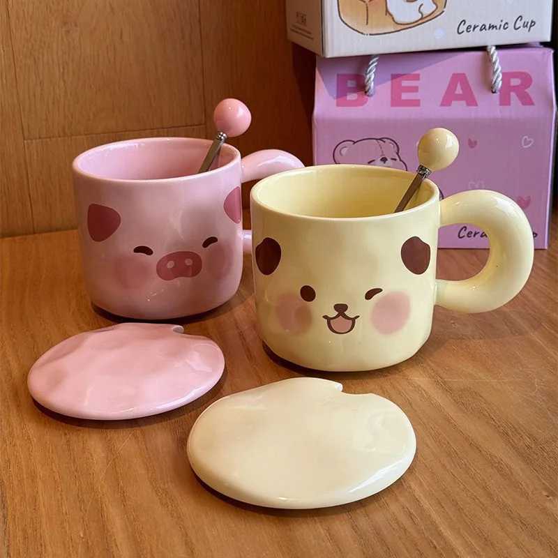 Puppy Mug With Lid Spoon Cute Little Pig Ceramic Cup Student Coffee Milk Cup M251206 - view 4