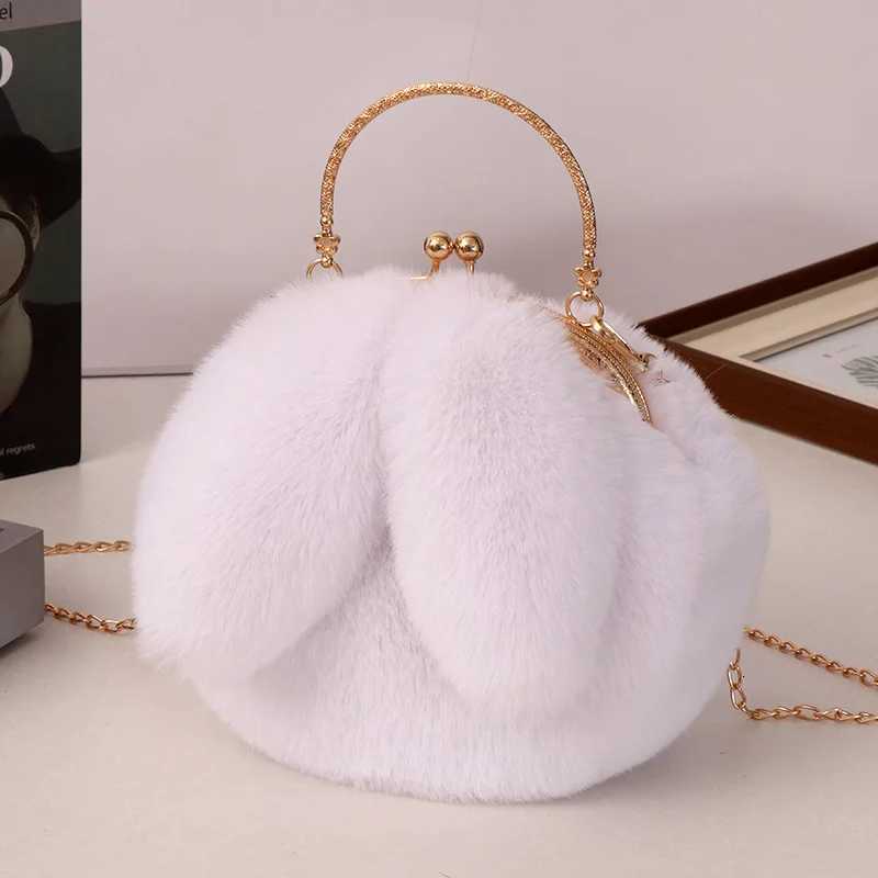 Adorable Rabbit Ears Fluffy Crossbody Bag Women Stylish Chain Shoulder Handbag NewT251206