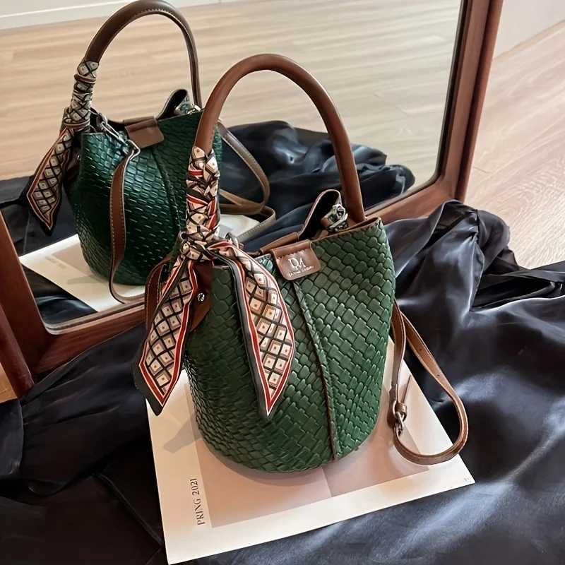Womens Woven Bucket BagDeep Brown/Beige/Green/BlackDetachable StrapDurable Easy CleanFor Travel Formal EventsShop NowT251206