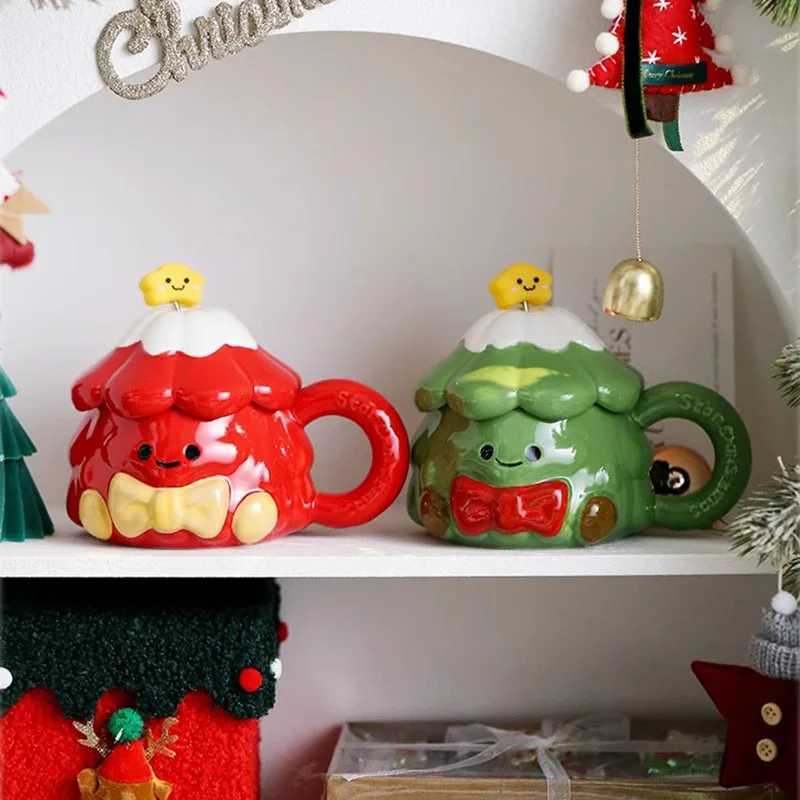 420ml Christmas Tree Ceramic Water Cup Creative Milk Mug with Lid Spoon Afternoon Camellia Flower Tea Coffee Cup Christmas Gift M251206 - view 3