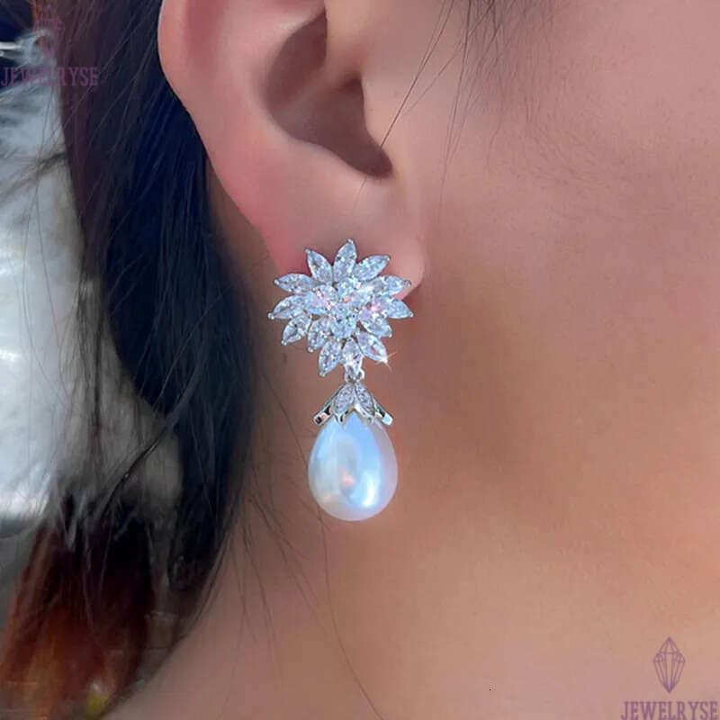 luxury pearl diamond designer earring for woman engagement wedding banquet white AAA zirconia womens 18k gold charm earrings jewelry dangle women part
