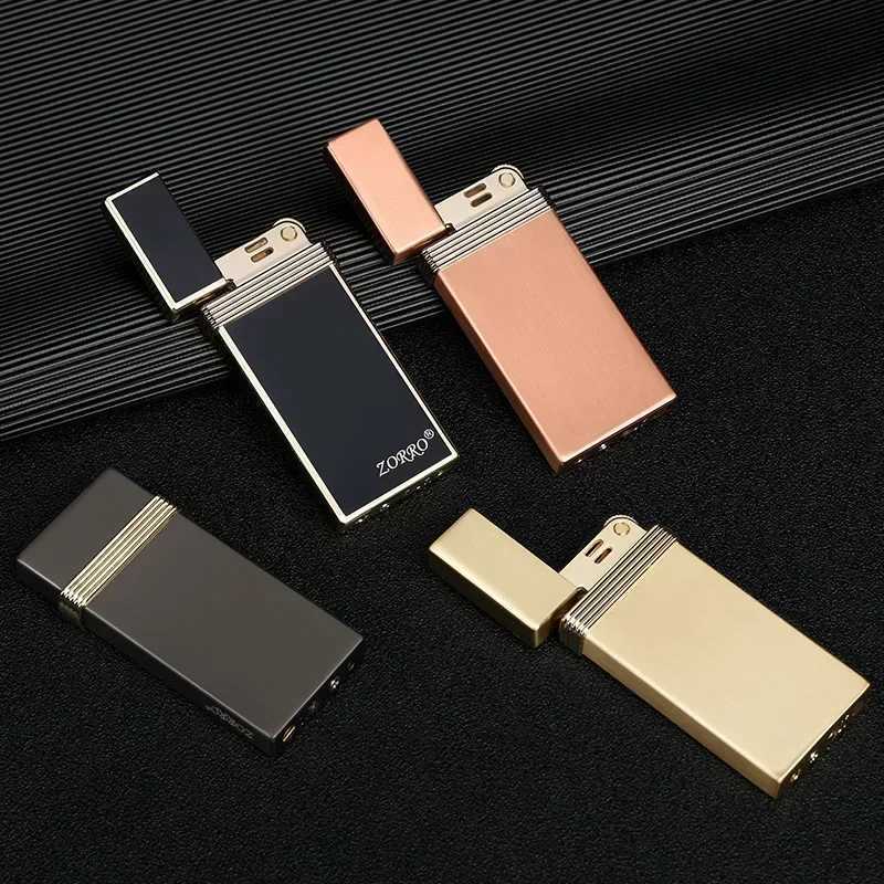 Brass Electroplated tra thin Windproof Butane Gas Lighter Mticolor ic Grinding Wheel Ignition Lighters Collection H251206