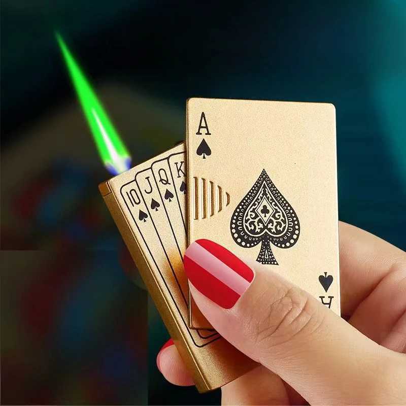 Creative Personali Lightemitting Lighter Mens Playing Cards Butane Gadgets Intere Lighter Cute Gift Smoking Accessories H251206