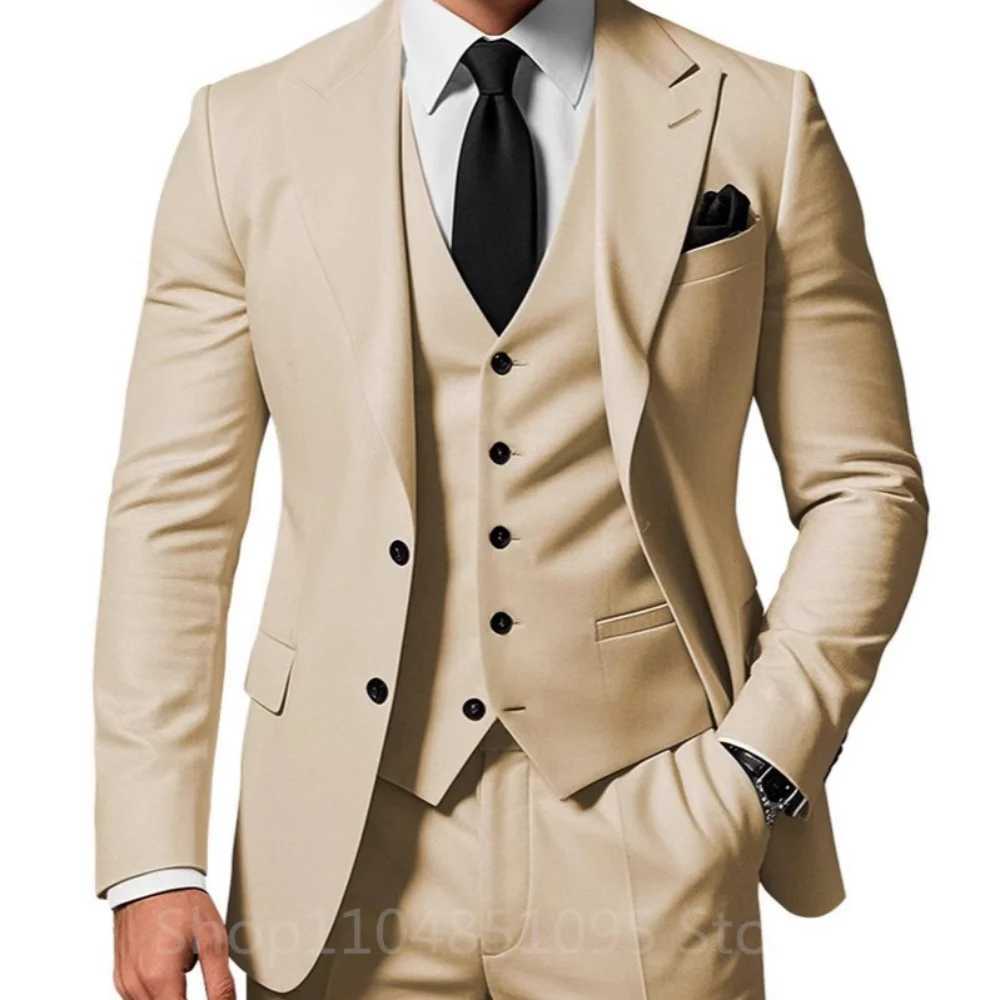 3 Piece Mens Wedding Suits Formal Groom Tuxedo Prom Party Male Fashion Clothing Set with Peak Lapel Jacket Pants Vest M260313