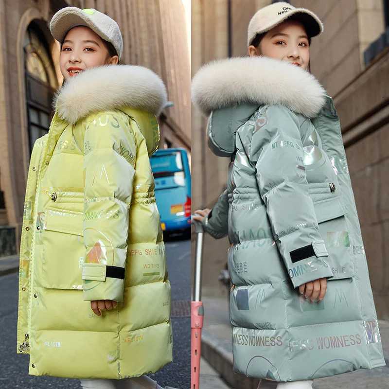 5 to14 Years Girls Down Jacket Winter Keep Warm Long Style Parka Hooded Zipper Fur Collar Girls Outerwear Christmas Kids ClothesW251206