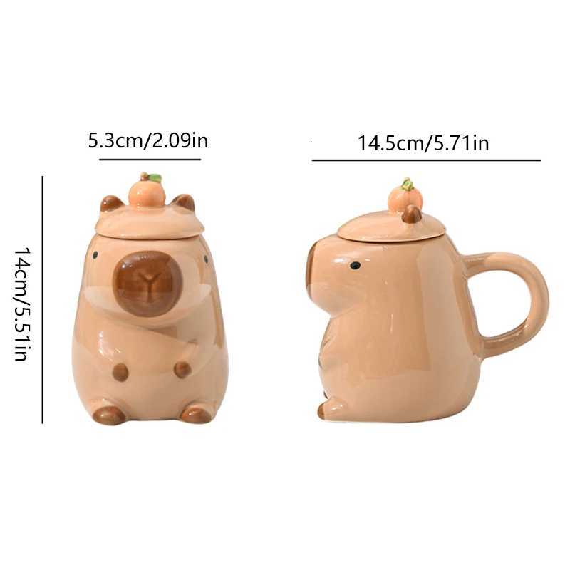 1pc 3D Cartoon Capybara Couple Cup With Handle And Lid Mug Ceramic Coffee Mug M251206 - view 7