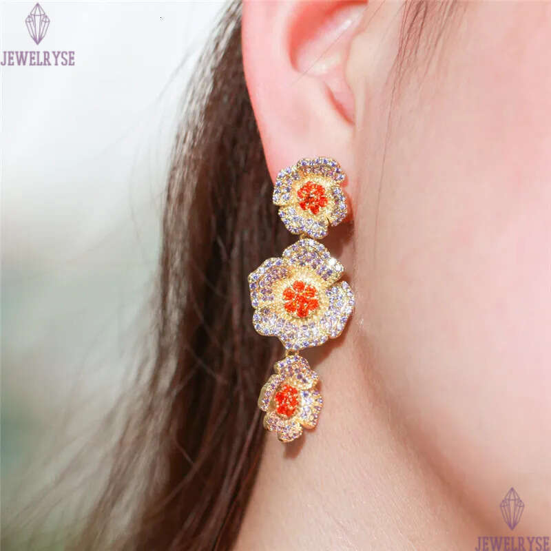 Vinage parkling charm flowers 18k gold diamond earring designer for woman pary 925 Serling Silver Pos Purple AAA Cubic Zirconia Rose Gold Women Earrin