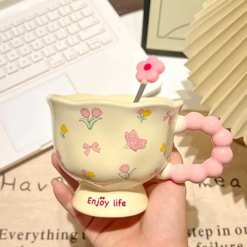 Girls Birthday Gift Souvenir Coffee Cup Mugs Coffee Cups Creative Flower Mug Household Ceramic Cup High Value Water Cup M251206 - view 6