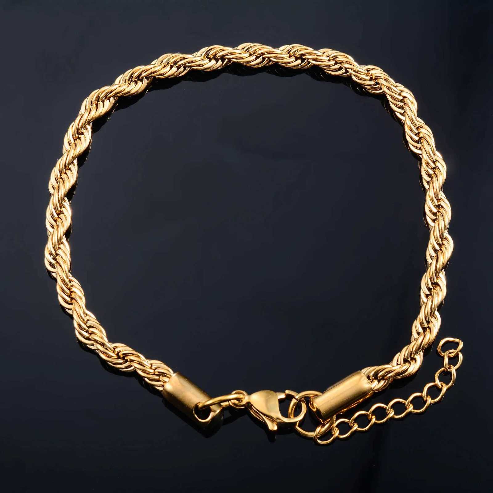 Men Stainless Steel Rope Chain Bracelet for Women Hand Bangle Gold/Silver Color Foot Ankle Anklet Jewelry Accessories DIY Gift W251206