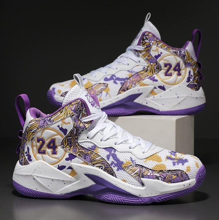 Top mesh basketball sneakers Men's fashionable high comfortable non slip lace up durable sports shoes suitable for men's outdoor activities 