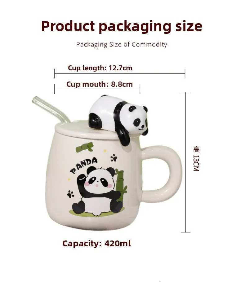 420ml Cute cartoon panda Mug Ceramic Hand-painted Pattern Mug with Lid Spoon Coffee mugs Milk Tea Mugs Breakfast Cup Gift Cup M251206 - view 7