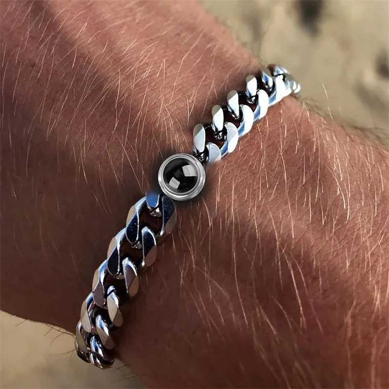 Custom Bracelet with Picture Inside Titanium Steel Cuban Link Chain Bracelet with Personalized Photo Projection for Men Women W251206