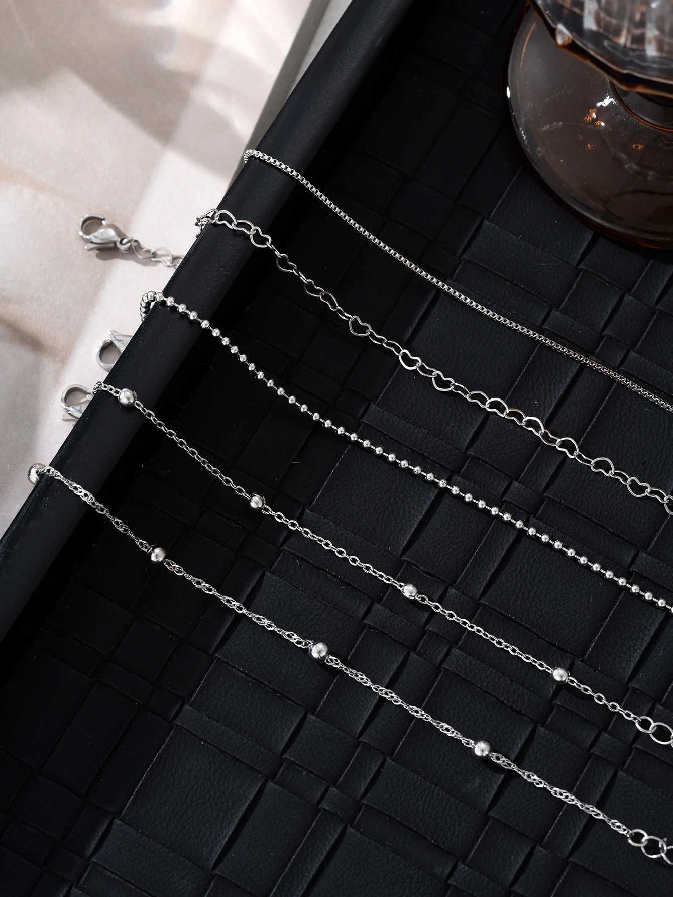 5PCS Fashion Stainless Steel Love Bead Chain Bracelet Set Commuter Elegant Leisure Accessories Neutral Accessories Stackable W251206