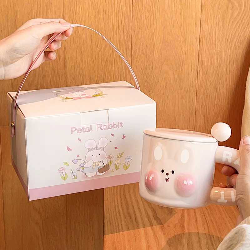 Cup Ceramic Household with Lid and Scoop Gift Box Cute Cartoon Rabbit Handle Tea MUgs 350ml Women Creative Breakfast Cup M251206 - view 4