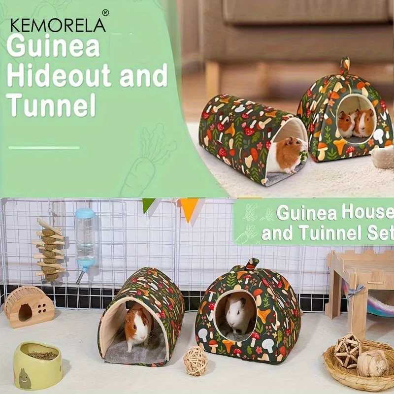 2PCS Glitter Soft Guinea Hideout Tunnel - Washable Pet Bed with Adorable Mushroom Flower Design for Hamster Rabbit Small Pet M251206