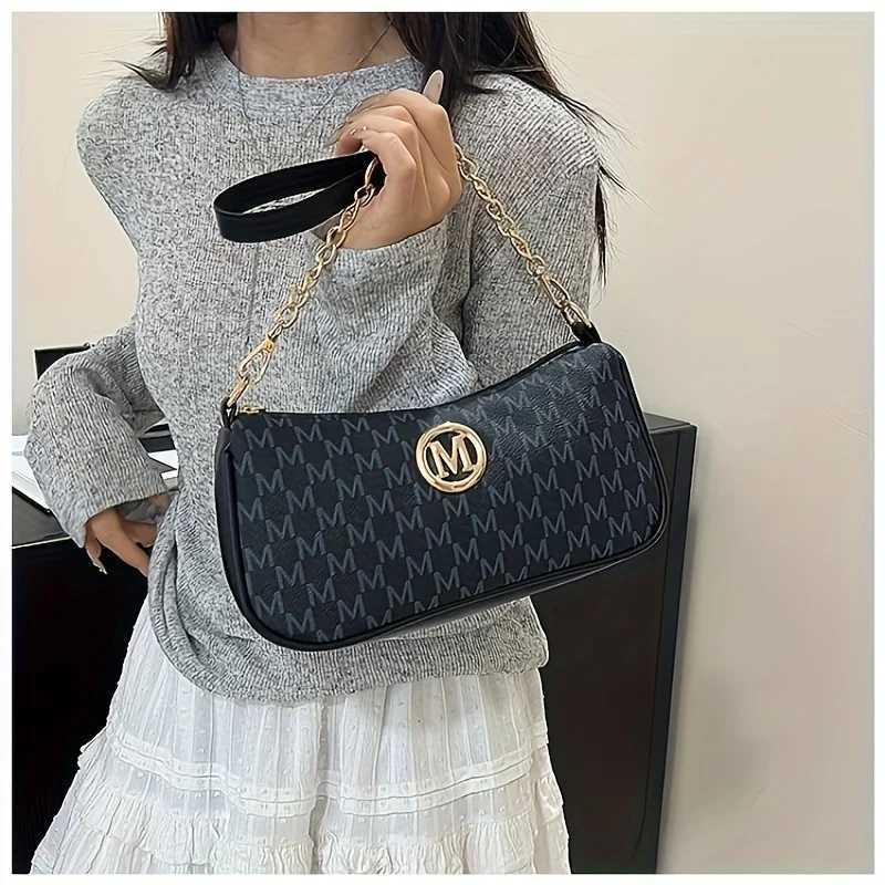 Vintage Underarm Bag for Teenager Letter Print Crossbody Small Square Bag with Chain Shoulder Handbag Adjustable Crossbody StrapT251205