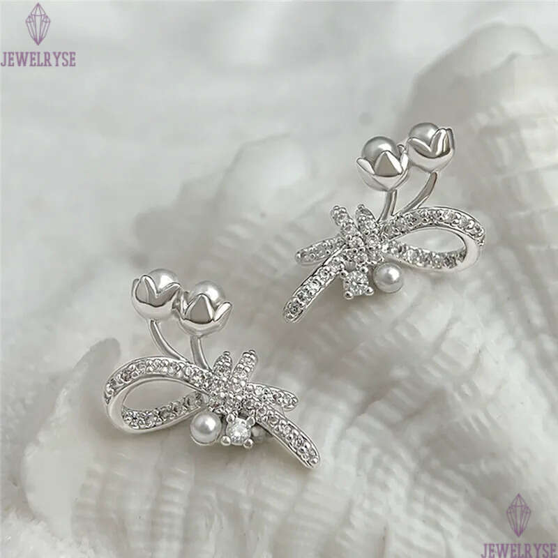 new elegant flower pearl stud designer earring for woman travel AAA cubic zirconia earrings ear clip jewelry S925 silver needle womens valentines day 