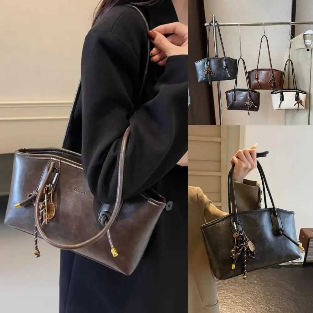 Y2K Trend Large Capacity Work Shoulder Bag Solid Color Simple Lady Handbags PU Leather Commuting Bag Women FemaleT251205