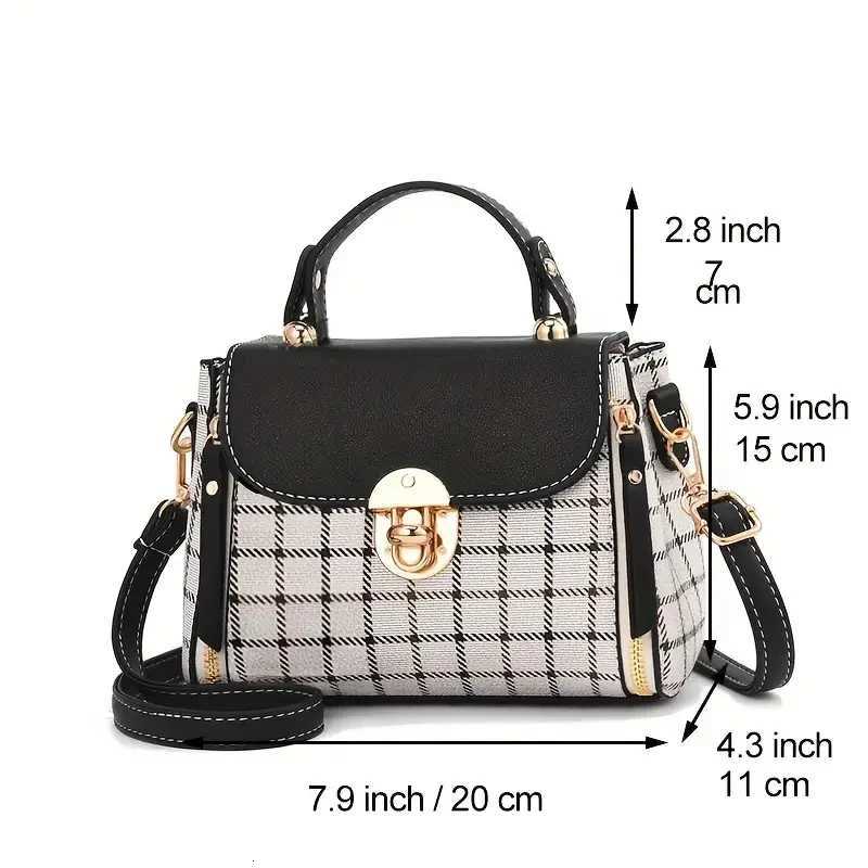 Womens Plaid Patterned PU Leather Crossbody Bag - Stylish Buckle Decor Flap PurseT251205
