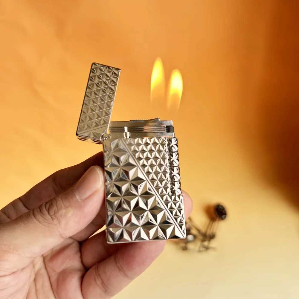 Luxury brand cust lighter with diamond flame grid design refillable ces with cust smoking accessories H251206