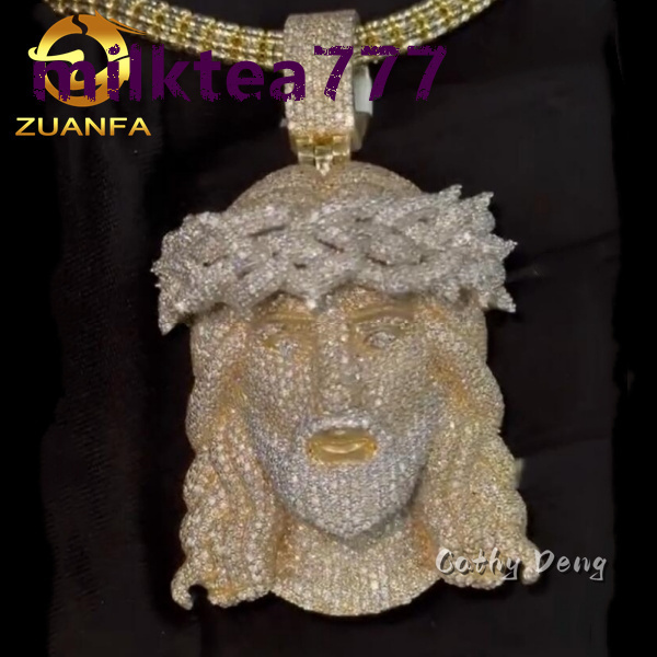 Iced Out Rapper Jewelry Iced Out Custom Jesus Pendant 925 Silver Moissanite Hip Hop Head Cuban Chain Pendant