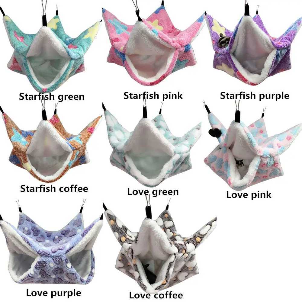 Small Animal Hammock Coral FleeceArctic Fleece Pet Hanging Hammock Hamster Ferret Rat Squirrel Cage Nest Warm Beds House Toys M251206