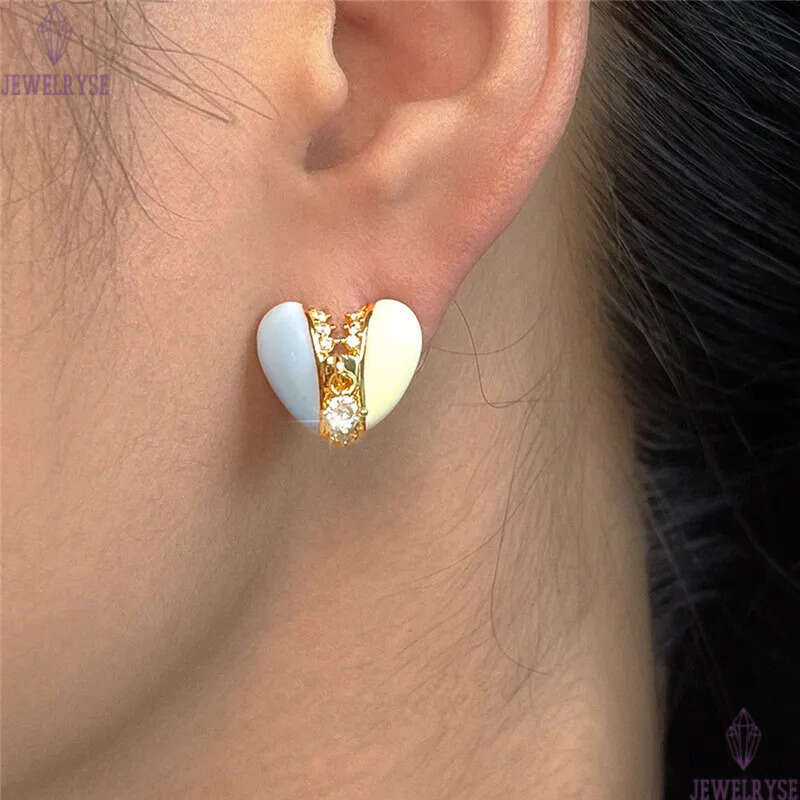 new original sweet heart stud designer earring for woman 18k gold AAA cubic zirconia earrings womens party ear clip jewelry S925 silver needle birthda