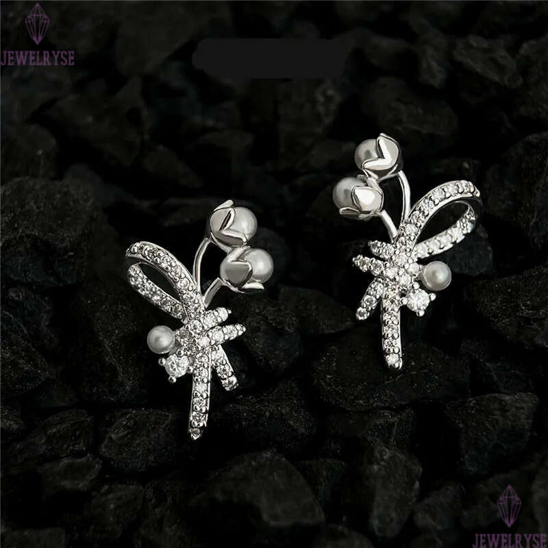 new elegant flower pearl stud designer earring for woman travel AAA cubic zirconia earrings ear clip jewelry S925 silver needle womens valentines day 